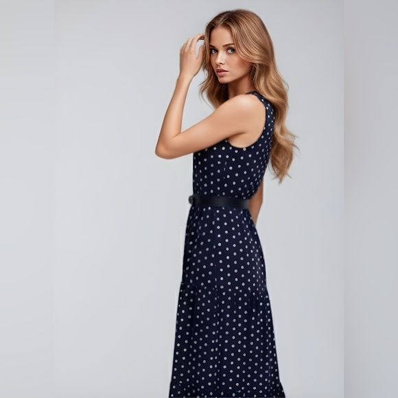 Polka Dot Sleeveless Ruffle Hem A-line Dress - Picture 2 of 6